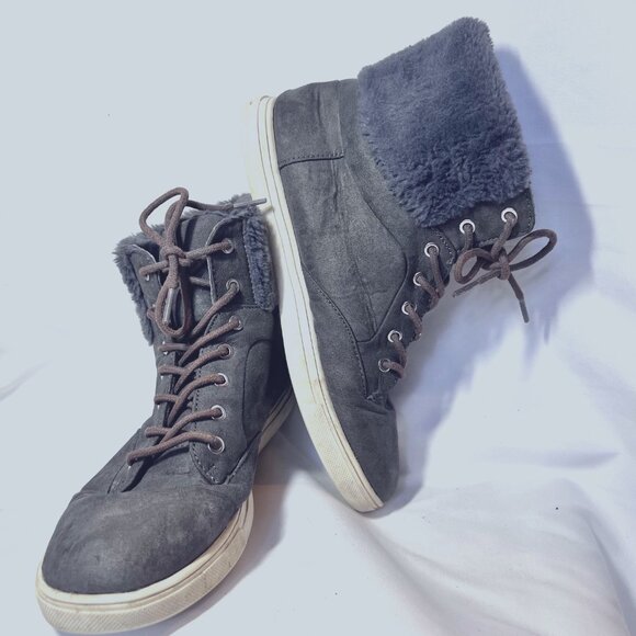 Justice-Women's Faux Fur Size 9 Gray Booties-Lace Up-Warm-School- - Picture 2 of 15